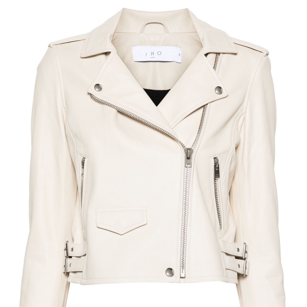 IRO Dylan Off White Cream Leather Moto Jacket 36 S Small X Small